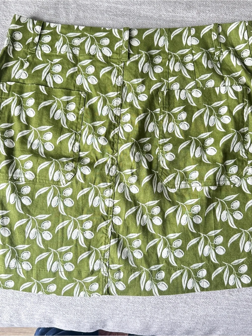 Anthropologie Olive Green Mini Skirt with White Botanical Print - Picture 6 of 11